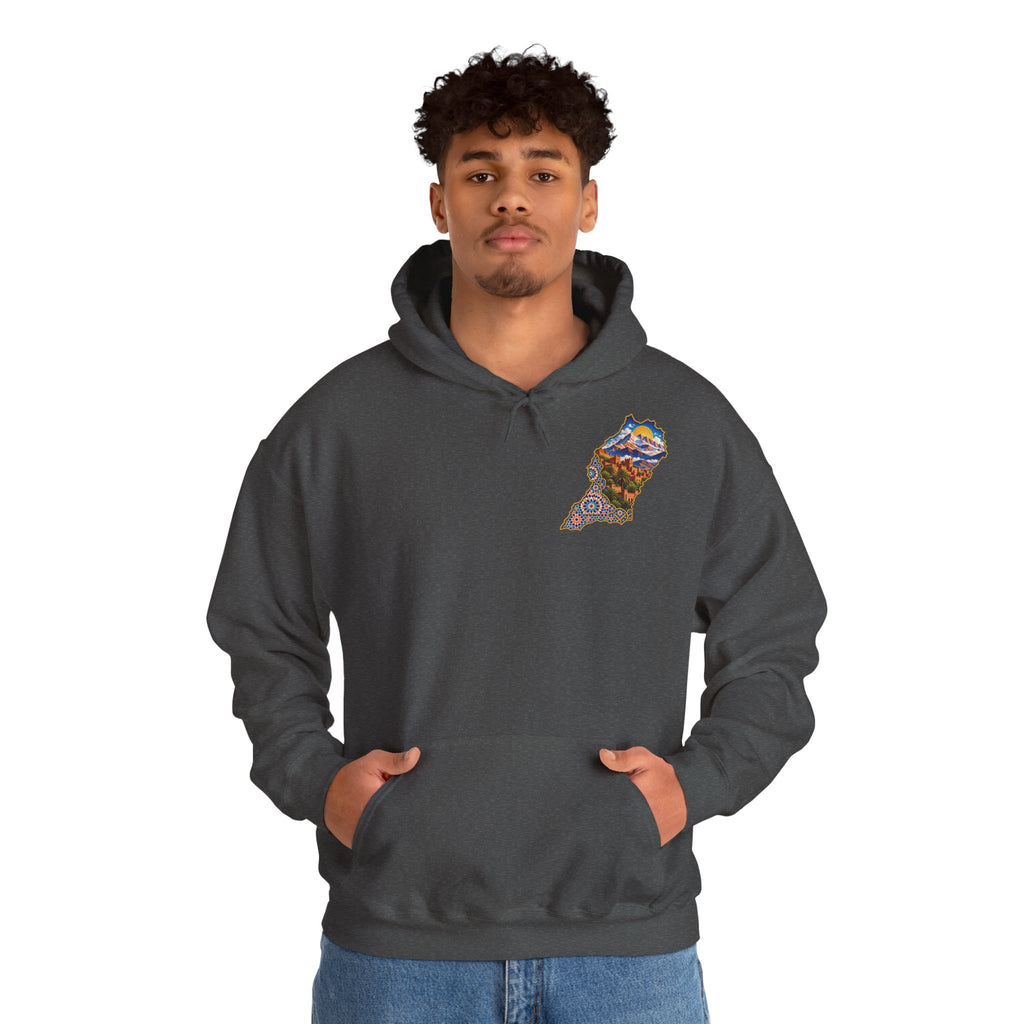 Moroccan Oasis Hoodie — Desert Sunset Tapestry Backprint