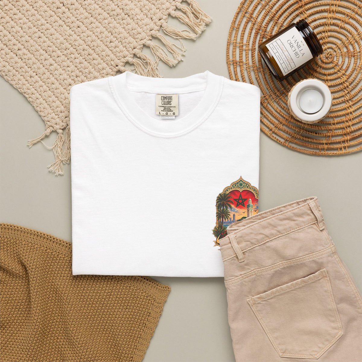 Morocco Vintage Travel T-Shirt — Moroccan Flag & Casablanca Skyline Tee