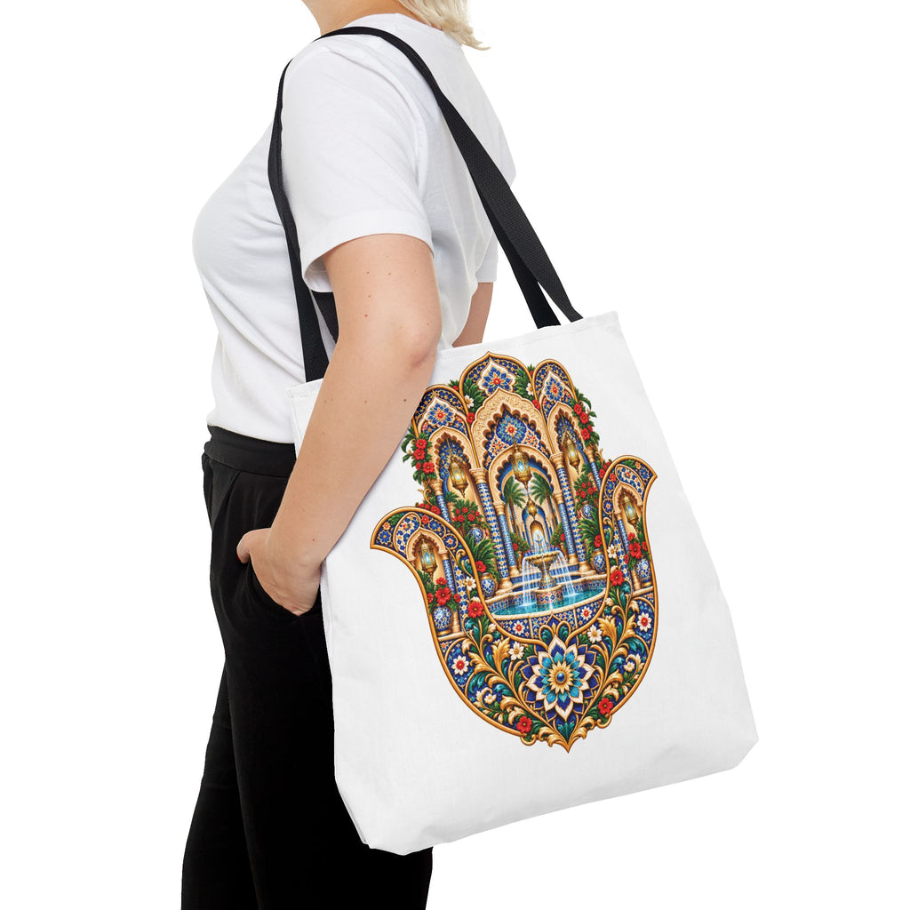 khamsa Hand Tote Bag — Ornate Moroccan-Inspired Canvas Carryall