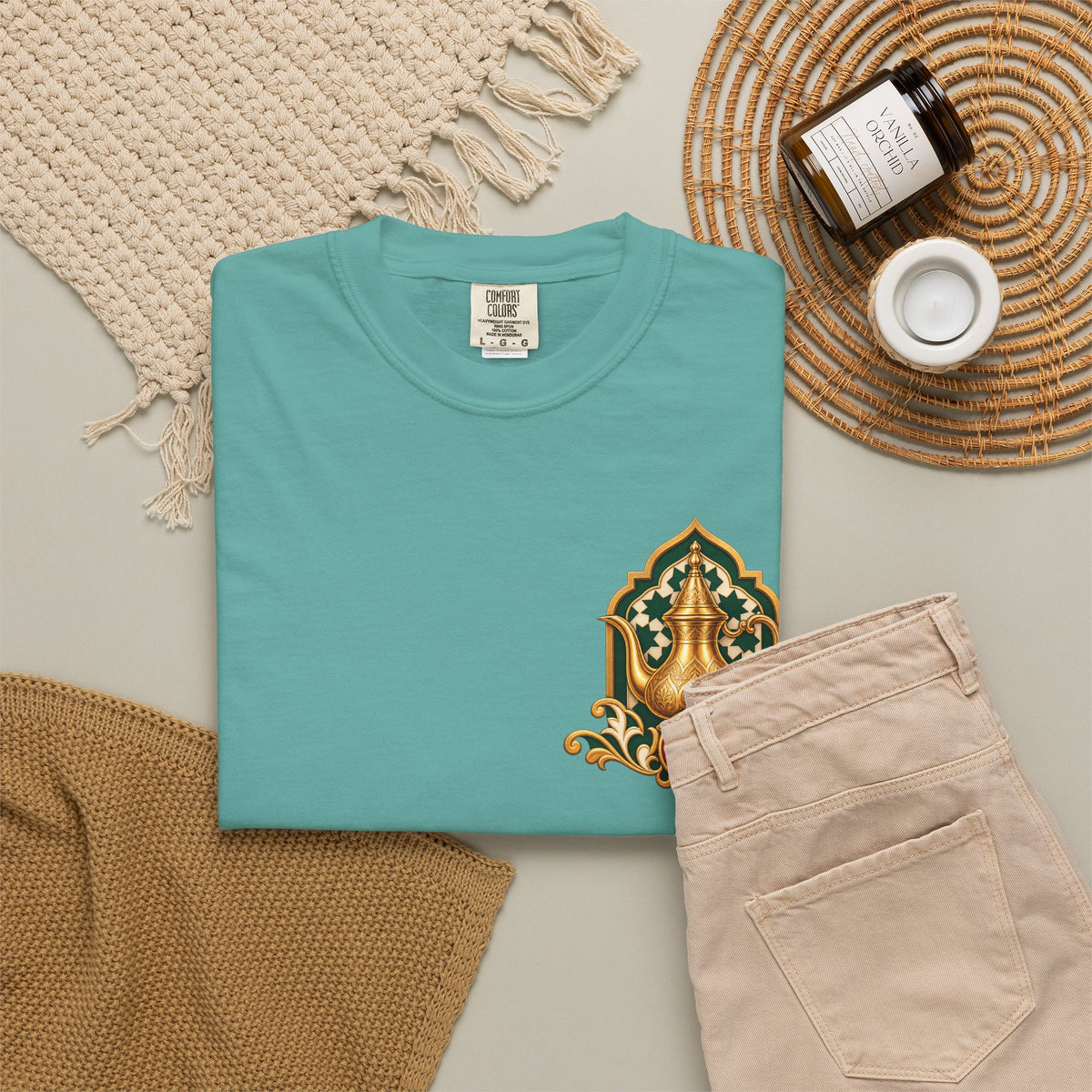 Ramadan Lantern Tea Set Tee — Islamic Crescent Iftar T-Shirt