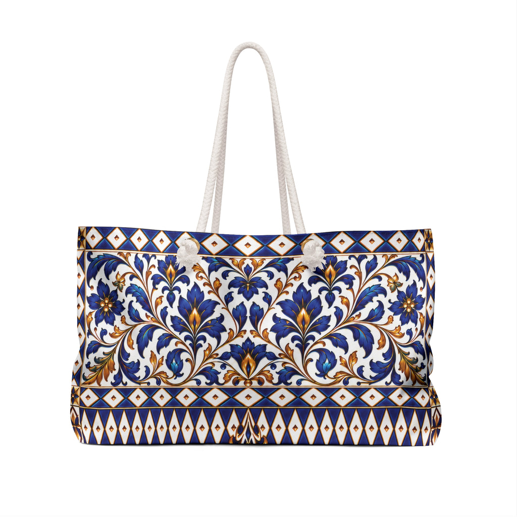 Blue Delft Teapot Weekender Bag — Ornate Ceramic Tile Travel Tote