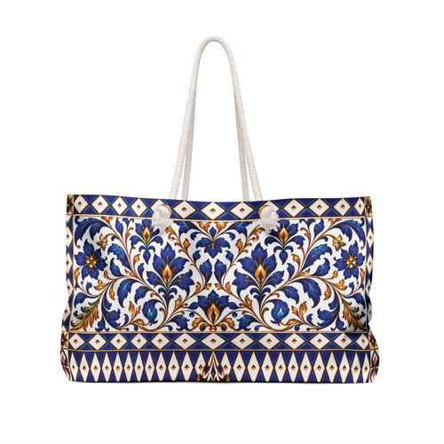 Blue Delft Teapot Weekender Bag — Ornate Ceramic Tile Travel Tote