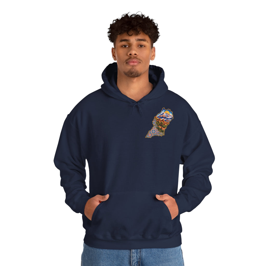 Moroccan Oasis Hoodie — Desert Sunset Tapestry Backprint