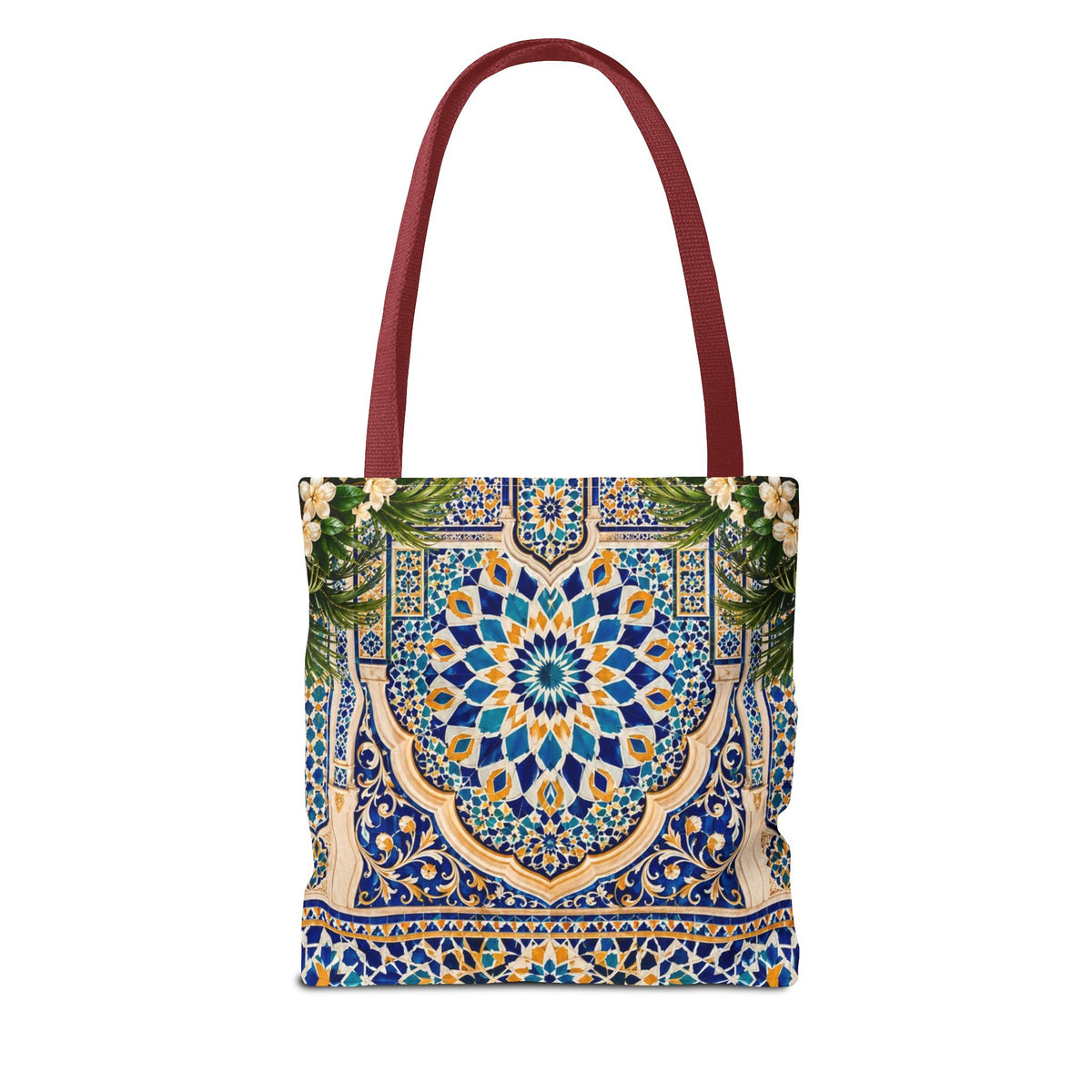 Mediterranean Mosaic Tote Bag — Seaside Moroccan Arch Scenic All-Over Print