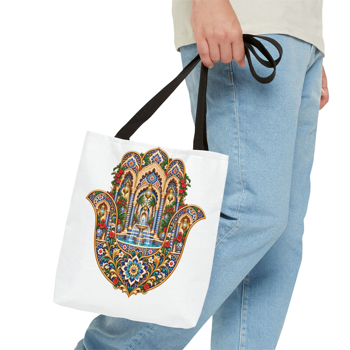 khamsa Hand Tote Bag — Ornate Moroccan-Inspired Canvas Carryall