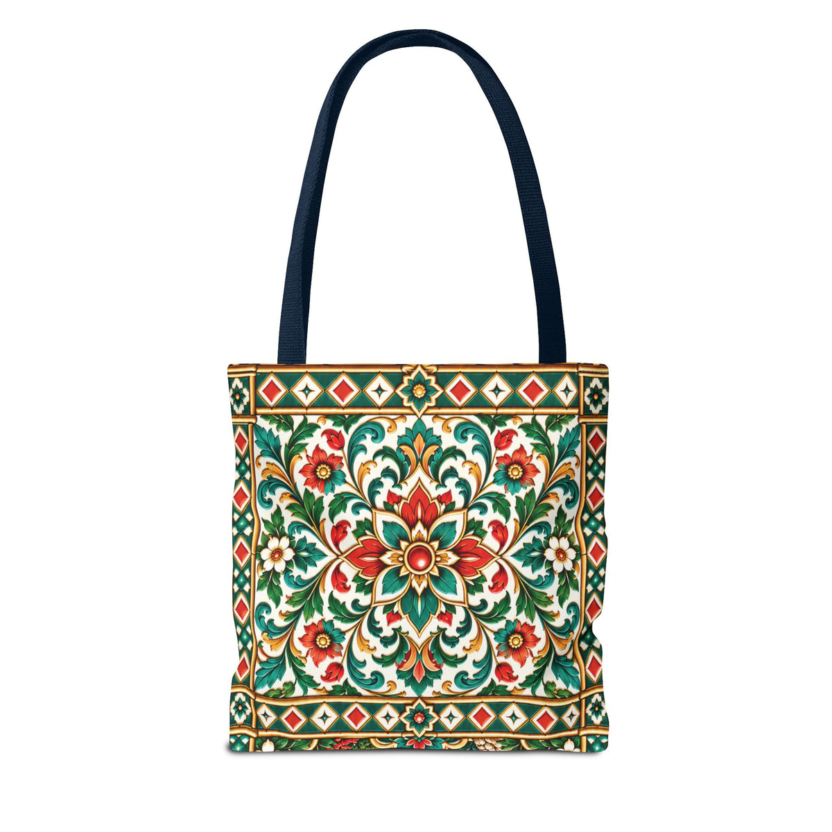 Nador Moroccan Tile Print Tote Bag — Vibrant Mediterranean Beachscape Design
