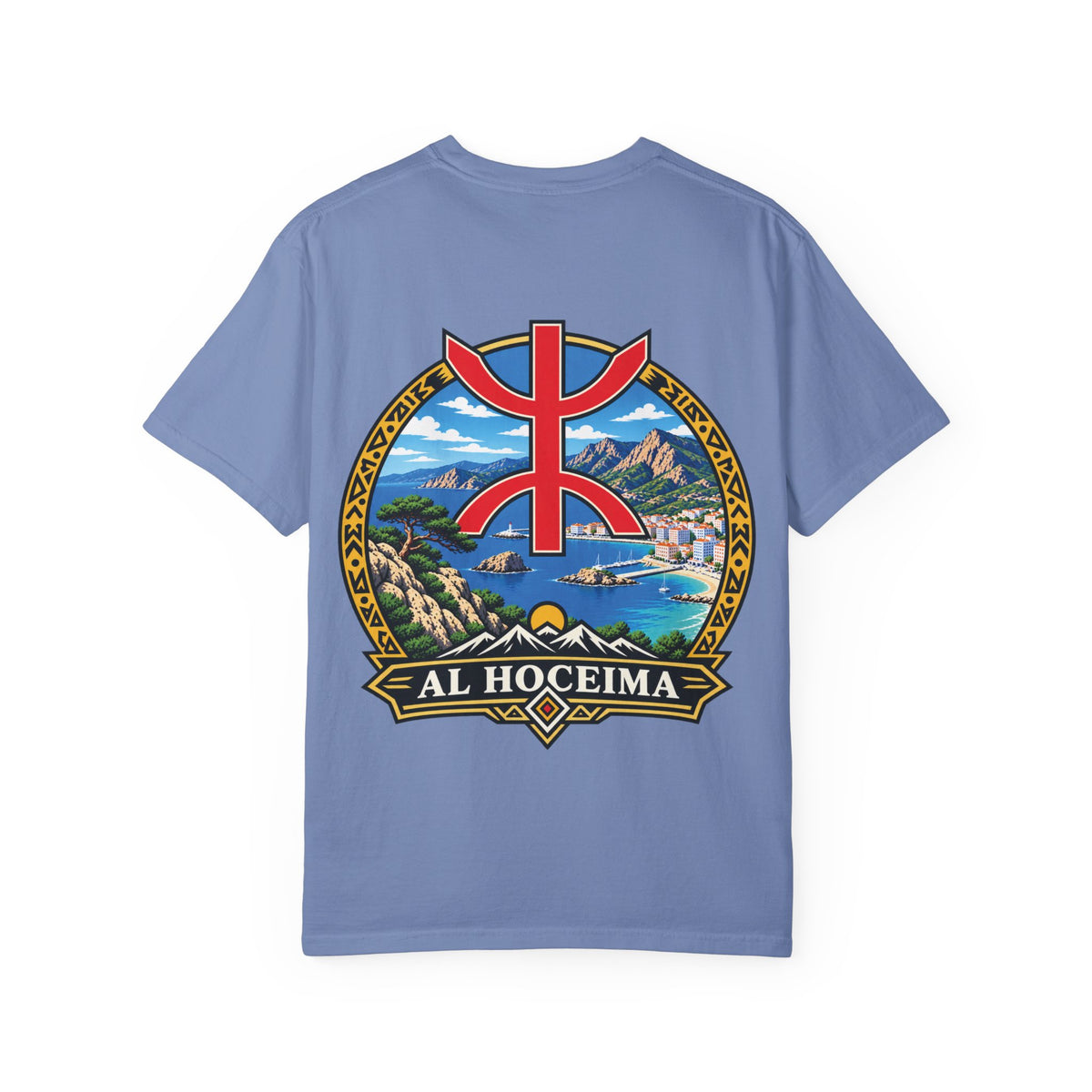 Al Hoceima Scenic T-Shirt — Amazigh Symbol & Coastal Landscape