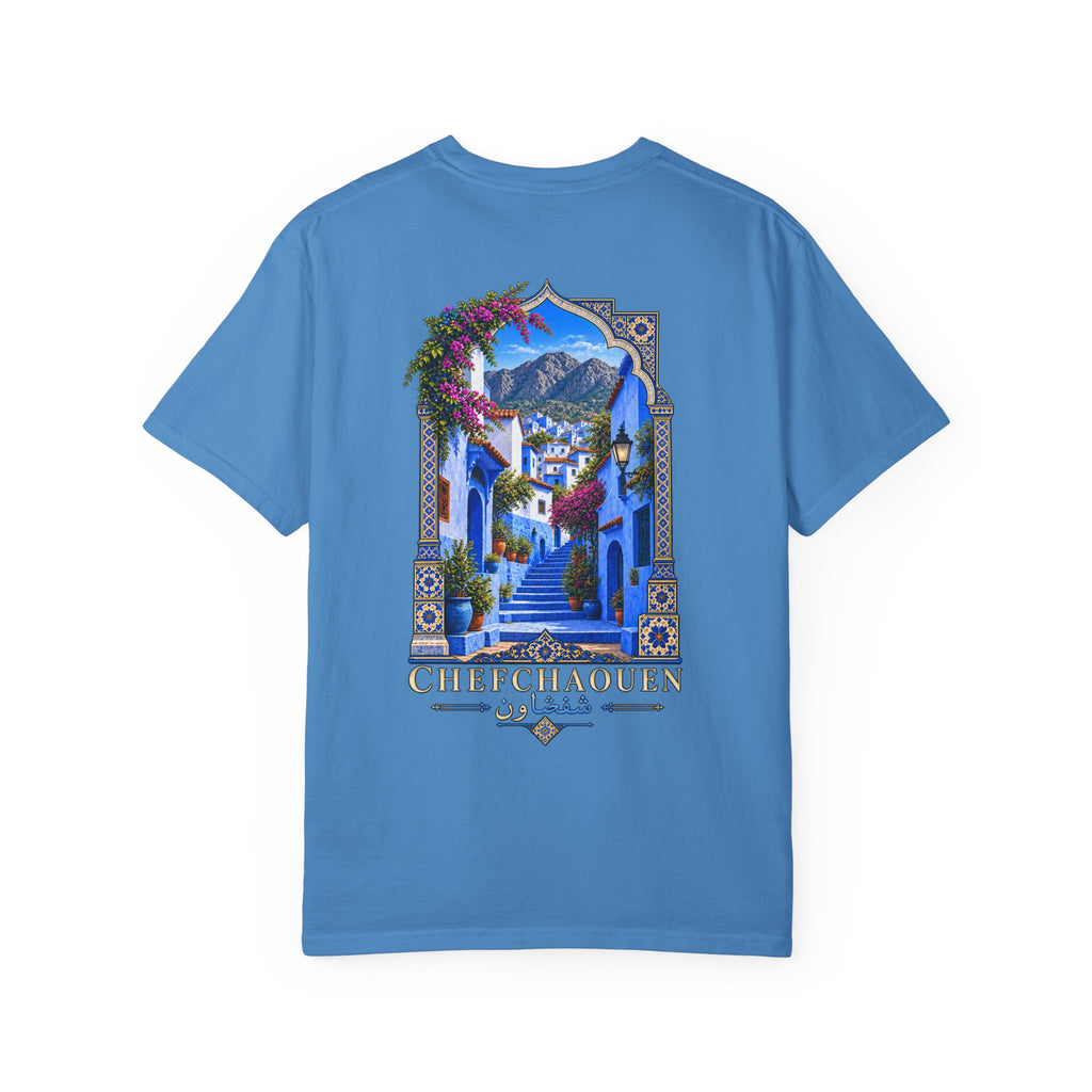 Chefchaouen Blue City T-Shirt — Moroccan Street Scene Graphic Tee