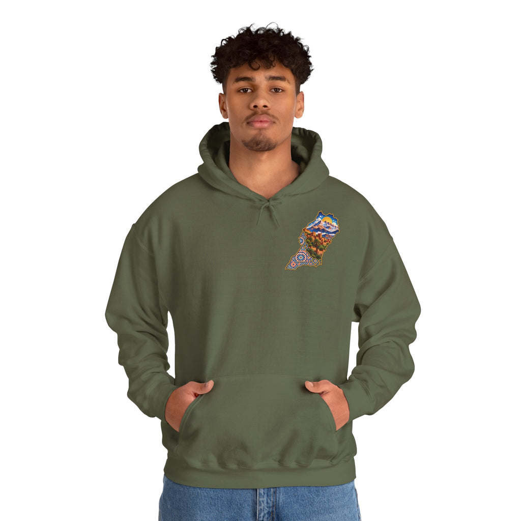 Moroccan Oasis Hoodie — Desert Sunset Tapestry Backprint