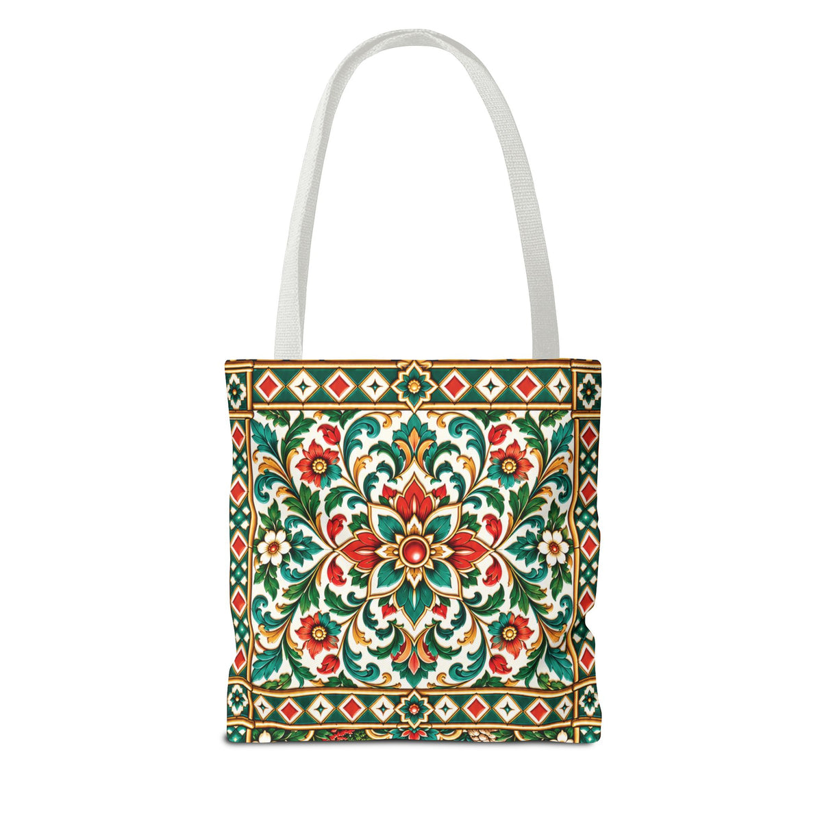 Nador Moroccan Tile Print Tote Bag — Vibrant Mediterranean Beachscape Design