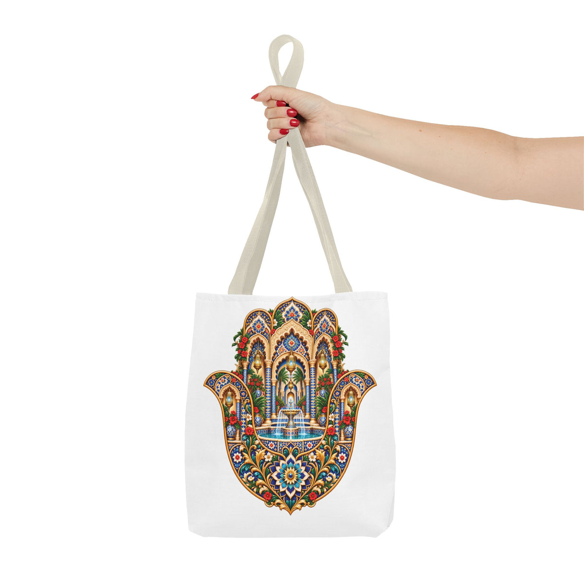 khamsa Hand Tote Bag — Ornate Moroccan-Inspired Canvas Carryall