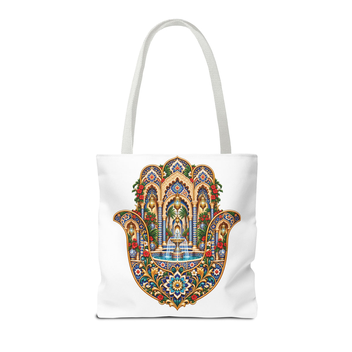 khamsa Hand Tote Bag — Ornate Moroccan-Inspired Canvas Carryall