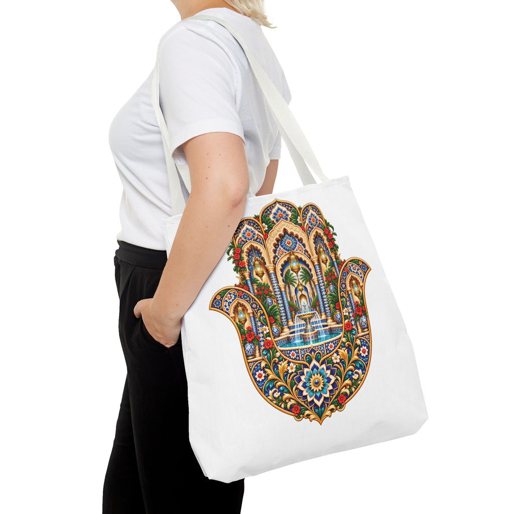 khamsa Hand Tote Bag — Ornate Moroccan-Inspired Canvas Carryall
