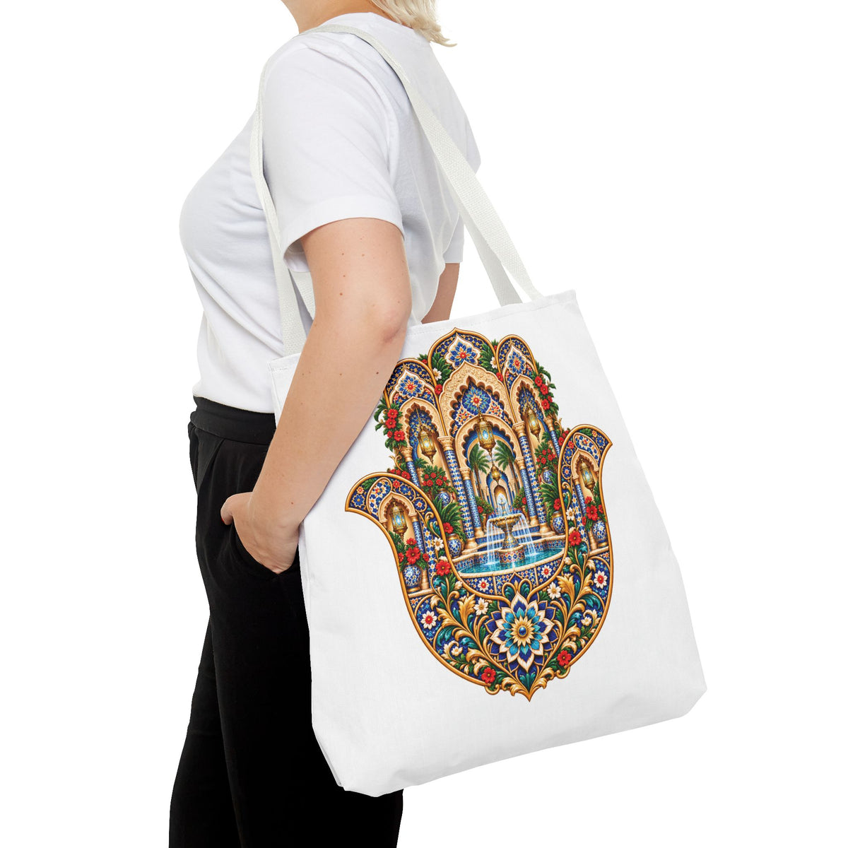 khamsa Hand Tote Bag — Ornate Moroccan-Inspired Canvas Carryall