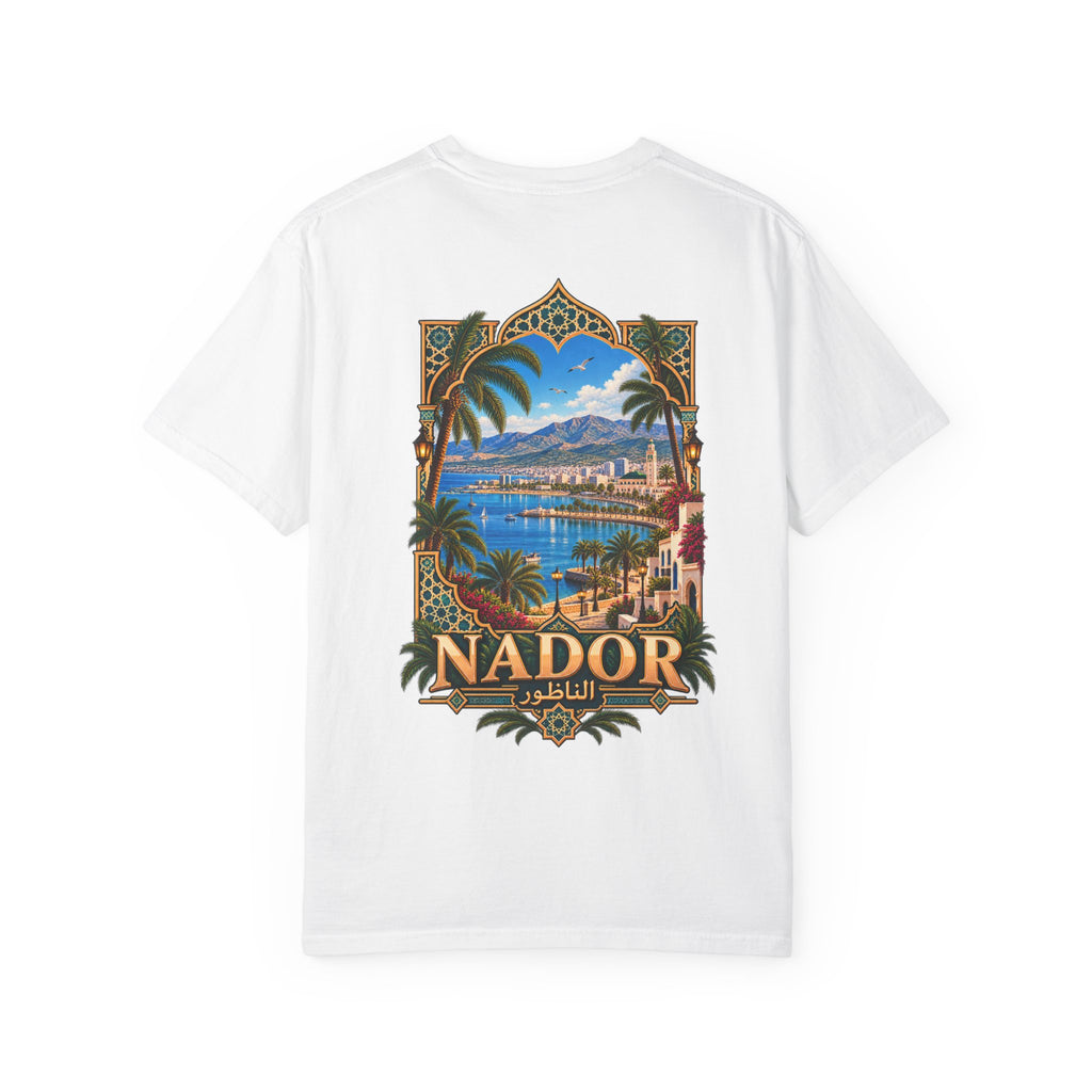 Nador Travel T-Shirt — Scenic Moroccan Coast Graphic Tee