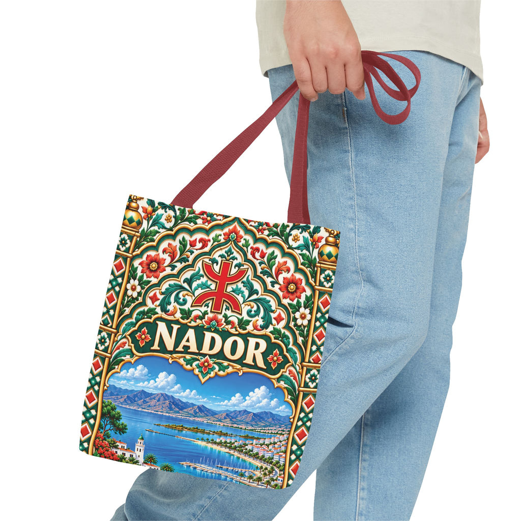 Nador Moroccan Tile Print Tote Bag — Vibrant Mediterranean Beachscape Design