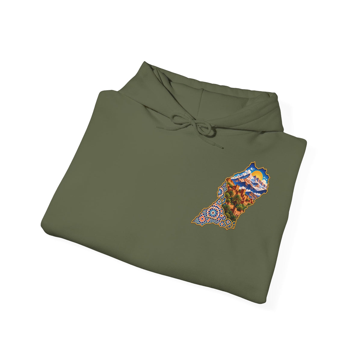 Moroccan Oasis Hoodie — Desert Sunset Tapestry Backprint