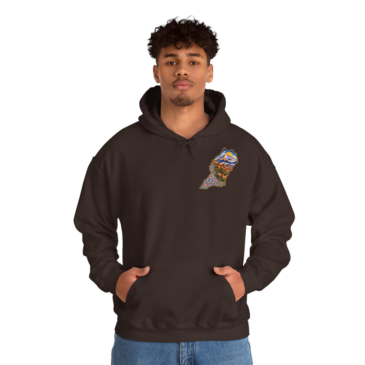 Moroccan Oasis Hoodie — Desert Sunset Tapestry Backprint
