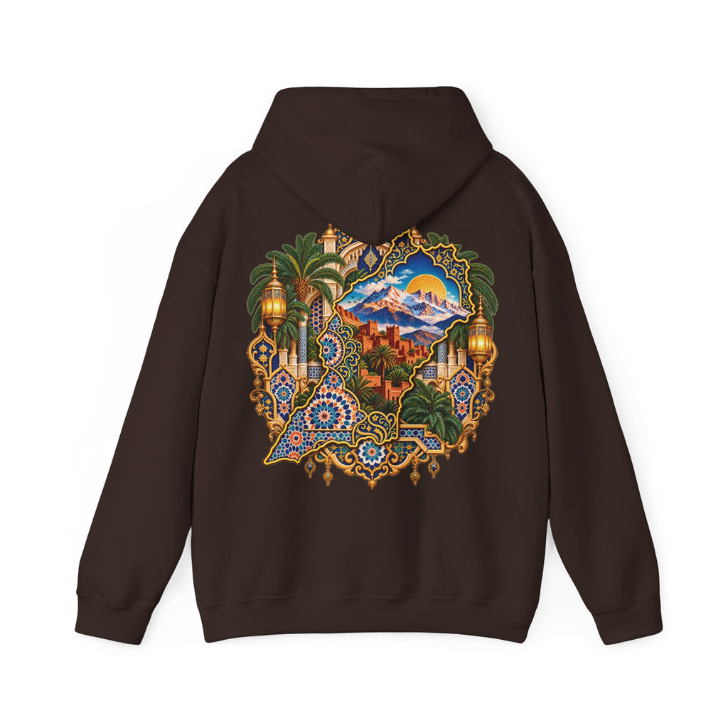 Moroccan Oasis Hoodie — Desert Sunset Tapestry Backprint