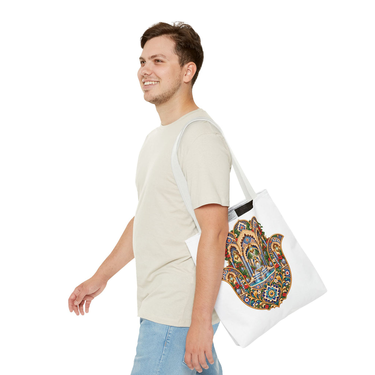 khamsa Hand Tote Bag — Ornate Moroccan-Inspired Canvas Carryall