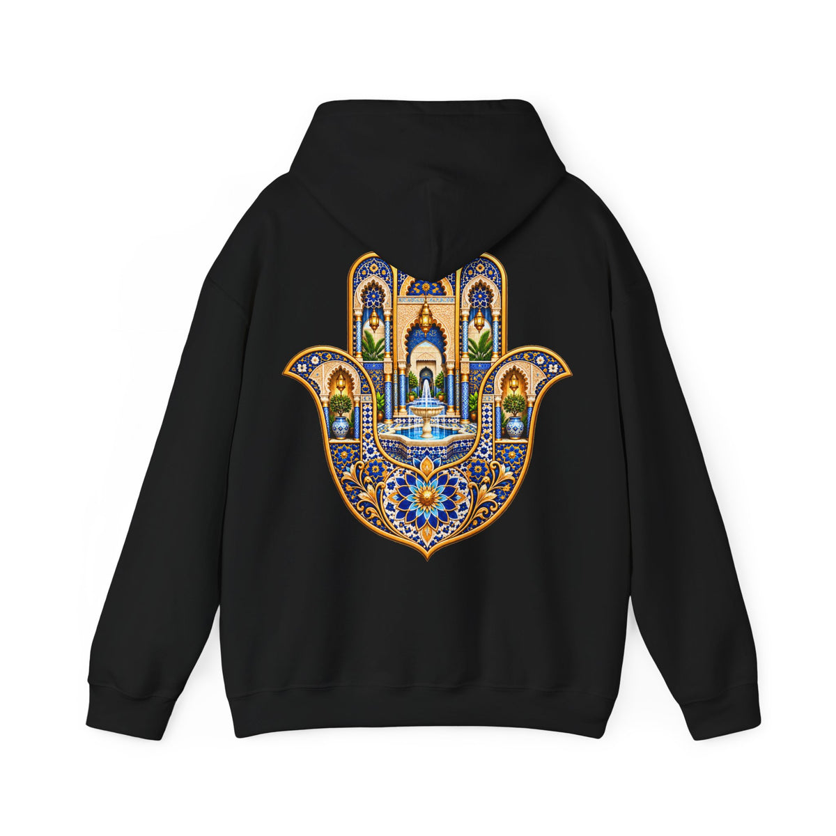 Khamsa Hand Hoodie – Ornate Moroccan Design Back Print