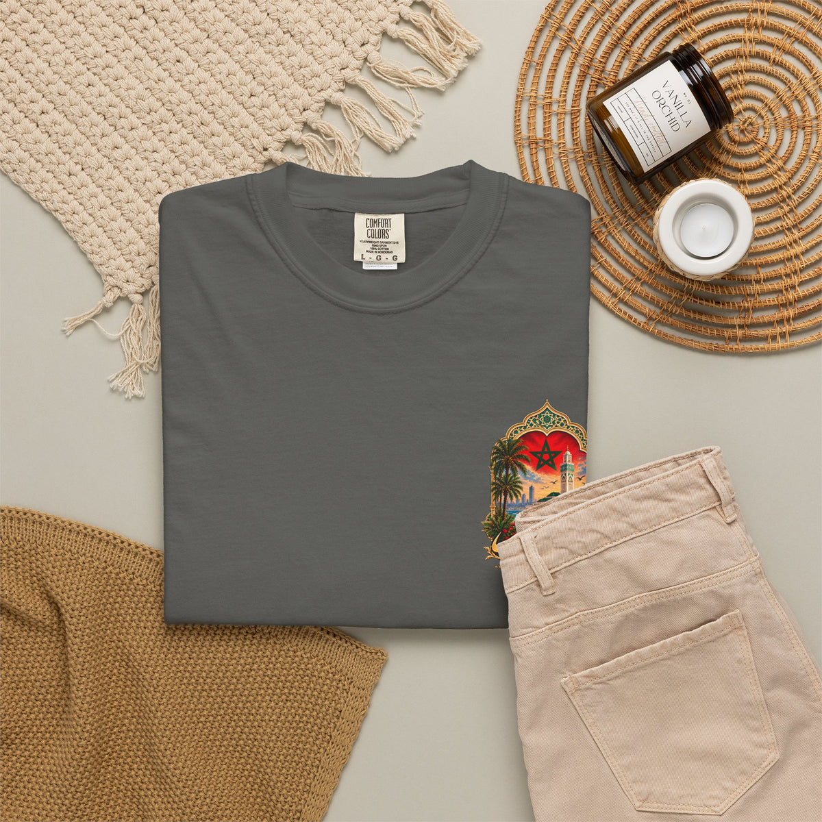 Morocco Vintage Travel T-Shirt — Moroccan Flag & Casablanca Skyline Tee