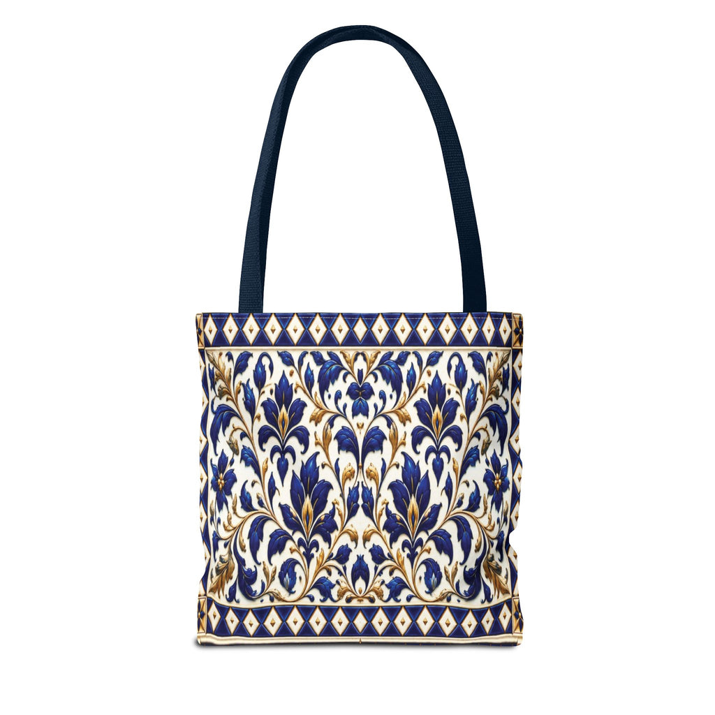 Moroccan Blue Teapot Pattern Tote Bag — Ceramic Tile Inspired Aesthetic Tote