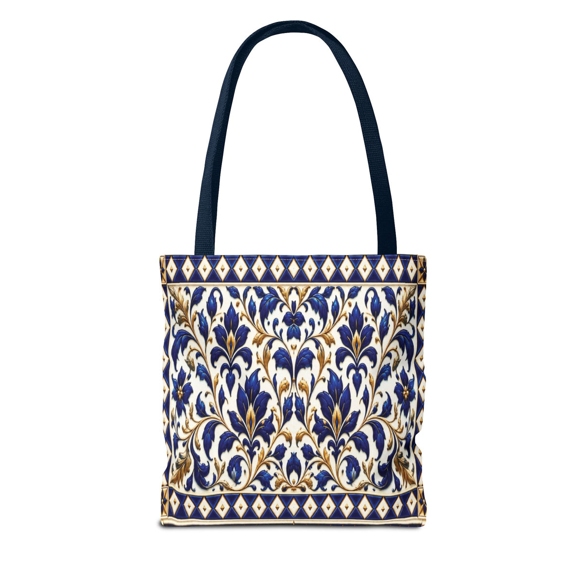 Moroccan Blue Teapot Pattern Tote Bag — Ceramic Tile Inspired Aesthetic Tote