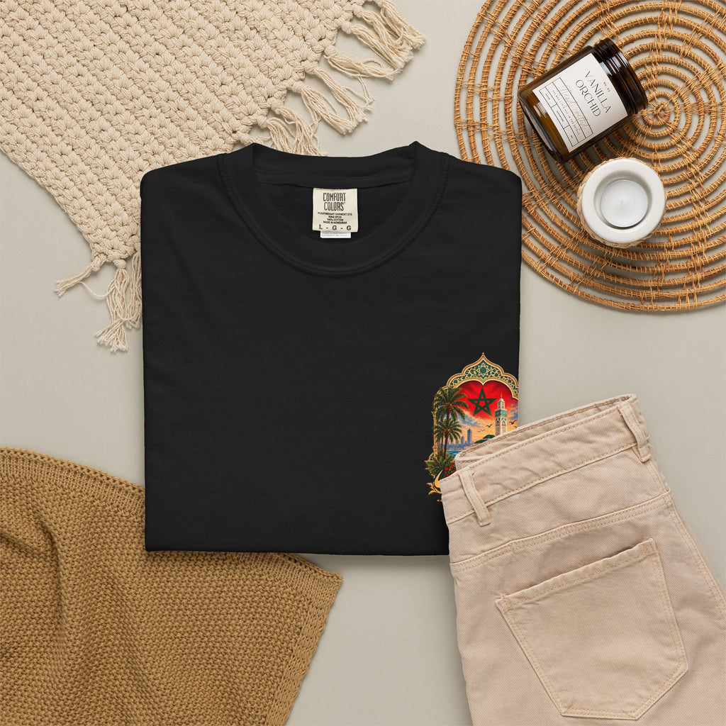 Morocco Vintage Travel T-Shirt — Moroccan Flag & Casablanca Skyline Tee