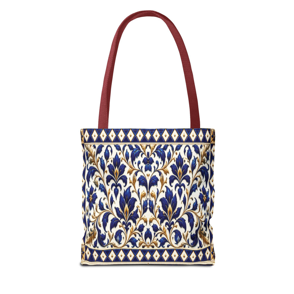 Moroccan Blue Teapot Pattern Tote Bag — Ceramic Tile Inspired Aesthetic Tote
