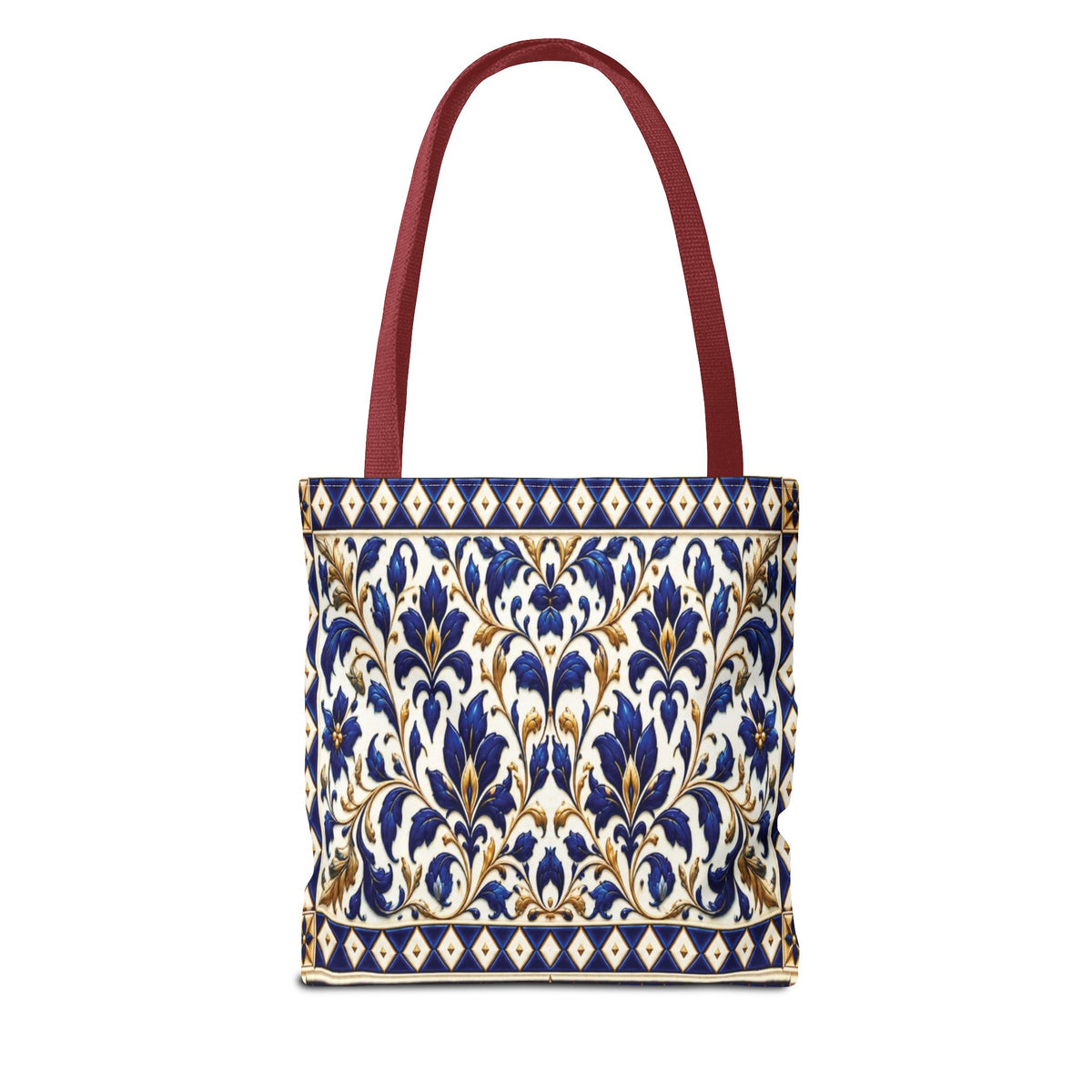 Moroccan Blue Teapot Pattern Tote Bag — Ceramic Tile Inspired Aesthetic Tote