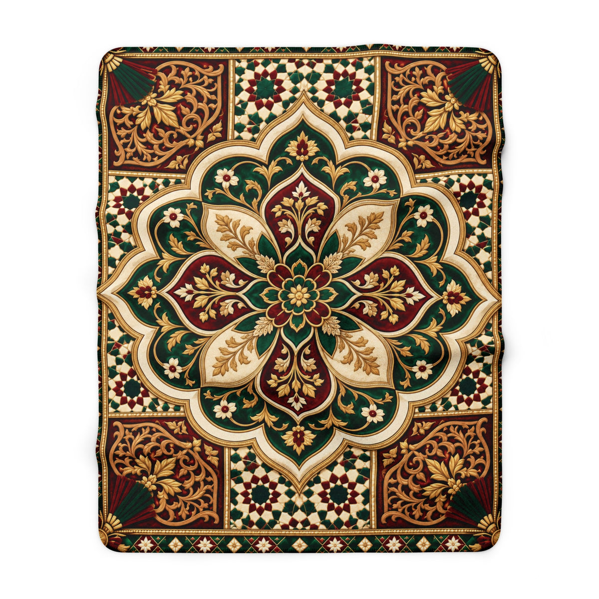 Ornate Medallion Sherpa Blanket – Moroccan-Inspired Cozy Throw