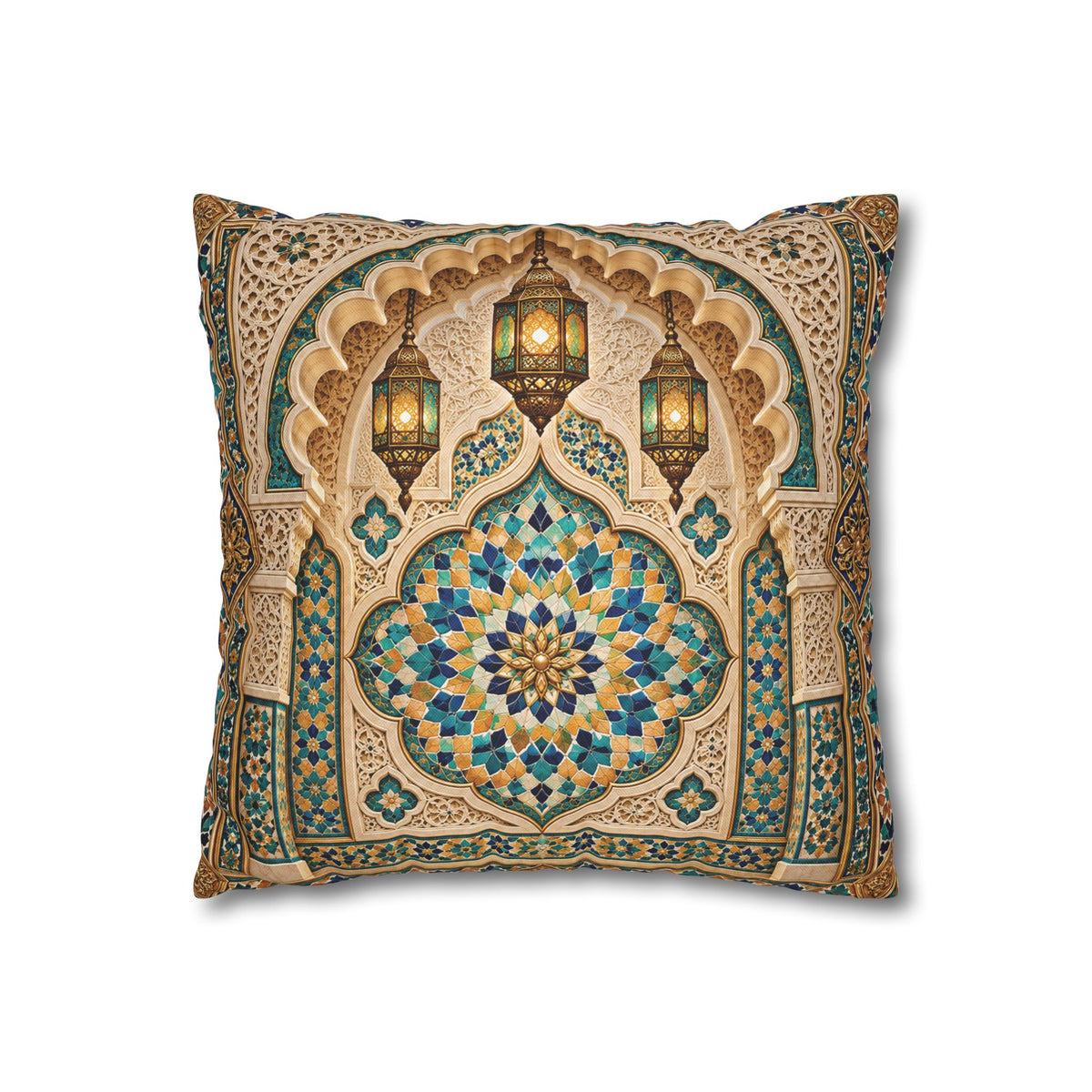 Moroccan Lantern Decorative Pillowcase — Boho Vintage Arched Tile Accent