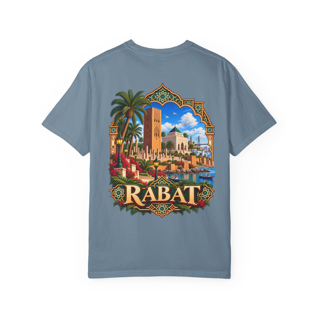 Rabat Cityscape T-Shirt — Moroccan Travel Vintage Palm & Medina Design