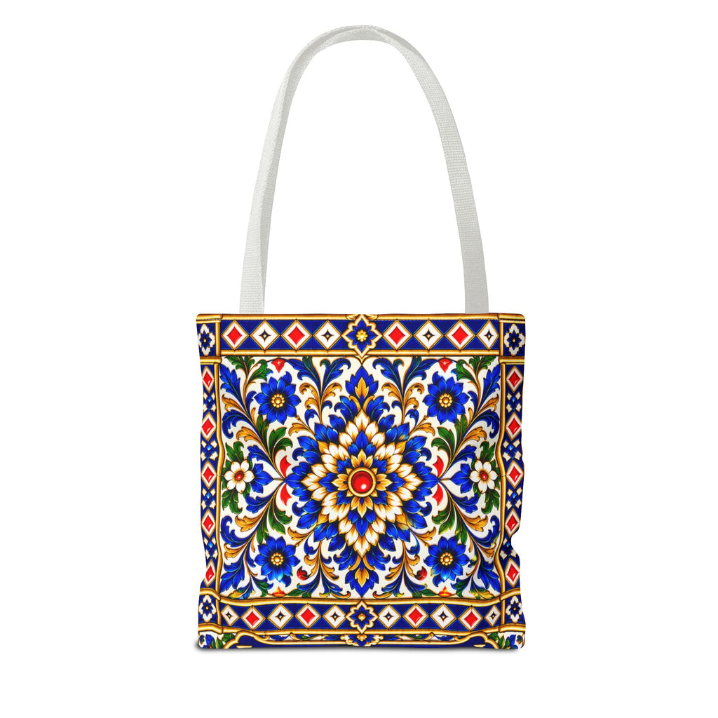 Scenic Armenian Khachkar Tote Bag — Ornate Cross & Mountain Landscape AOP