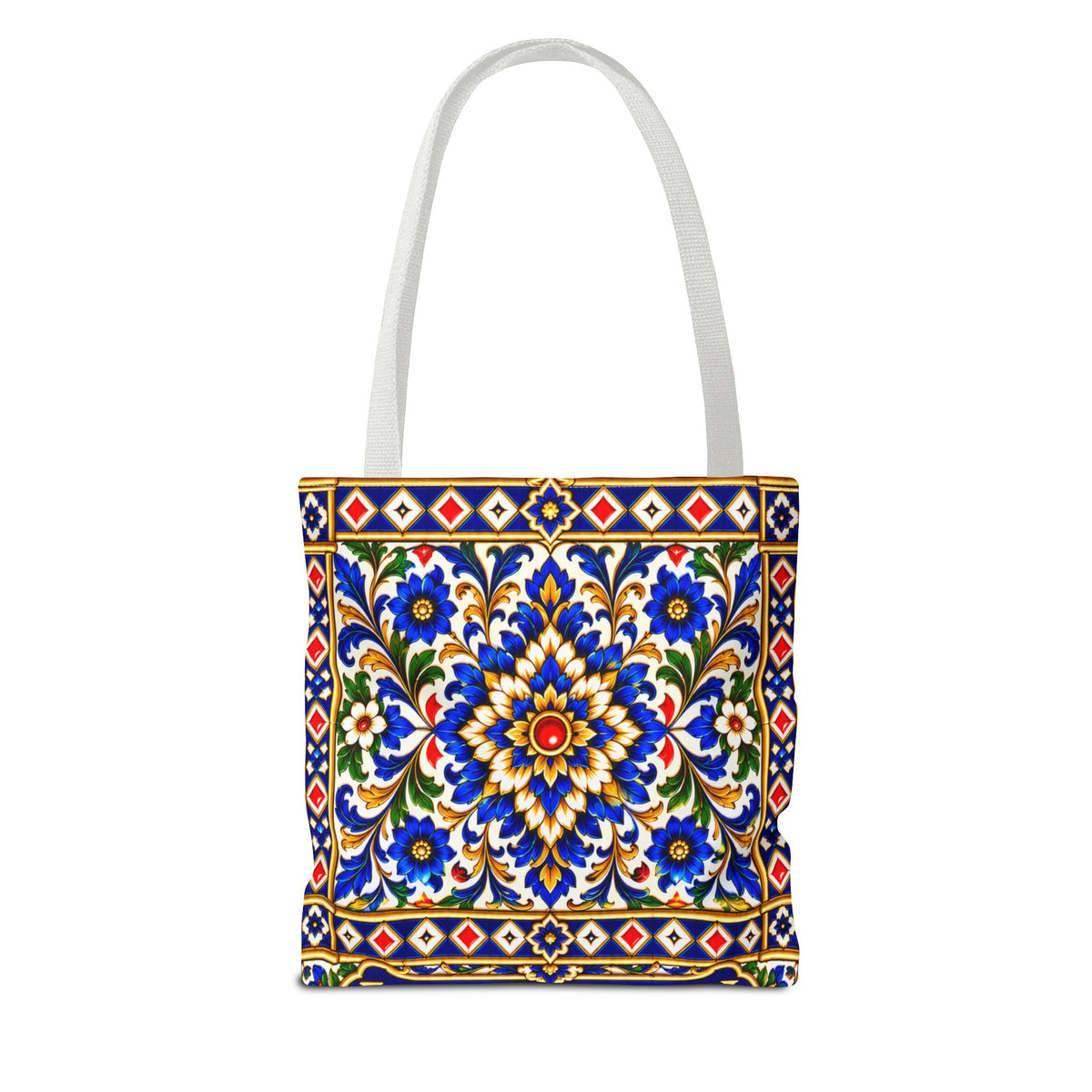 Scenic Armenian Khachkar Tote Bag — Ornate Cross & Mountain Landscape AOP
