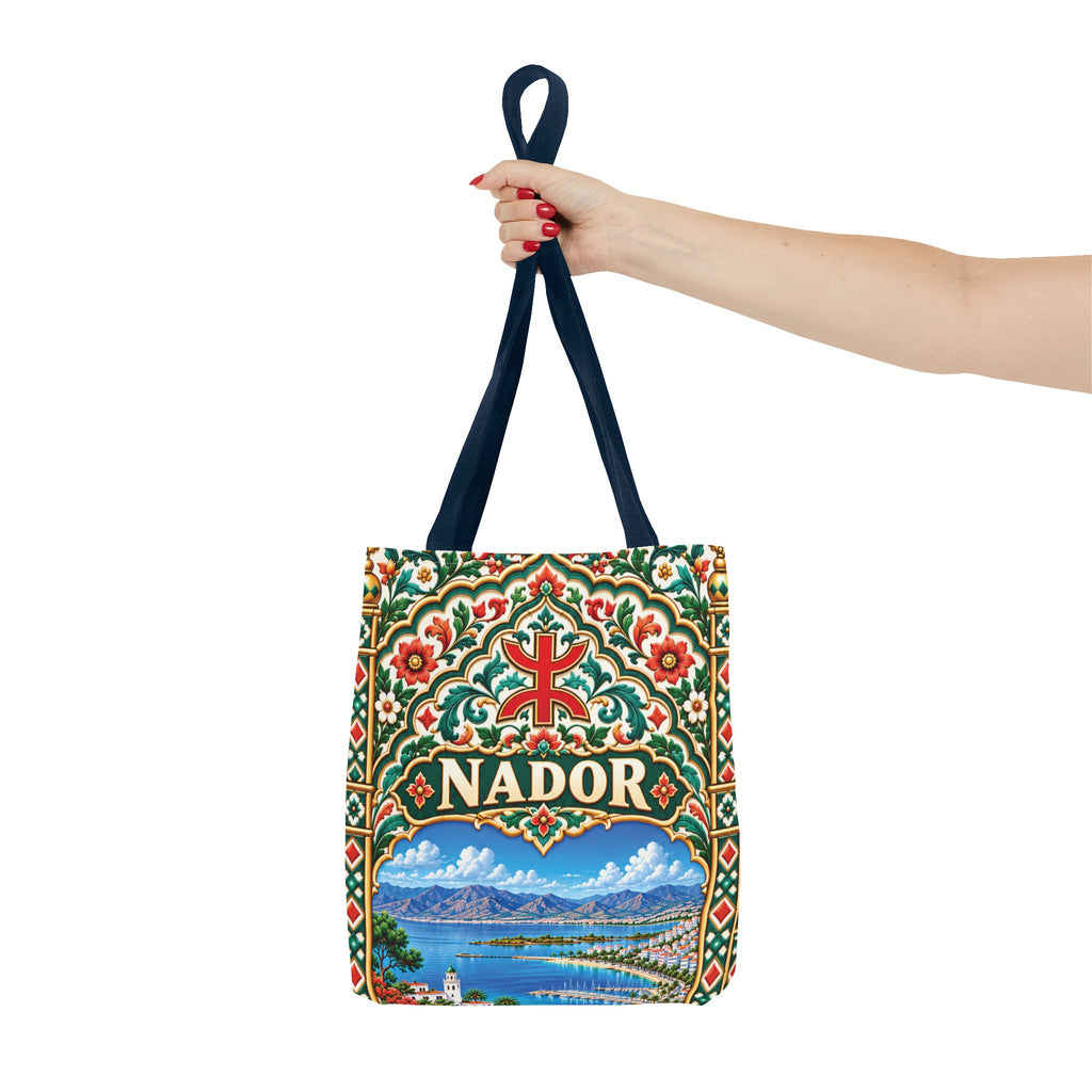 Nador Moroccan Tile Print Tote Bag — Vibrant Mediterranean Beachscape Design