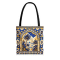 Moroccan Mosaic Tote Bag — Blue Palm Arch Pattern AOP