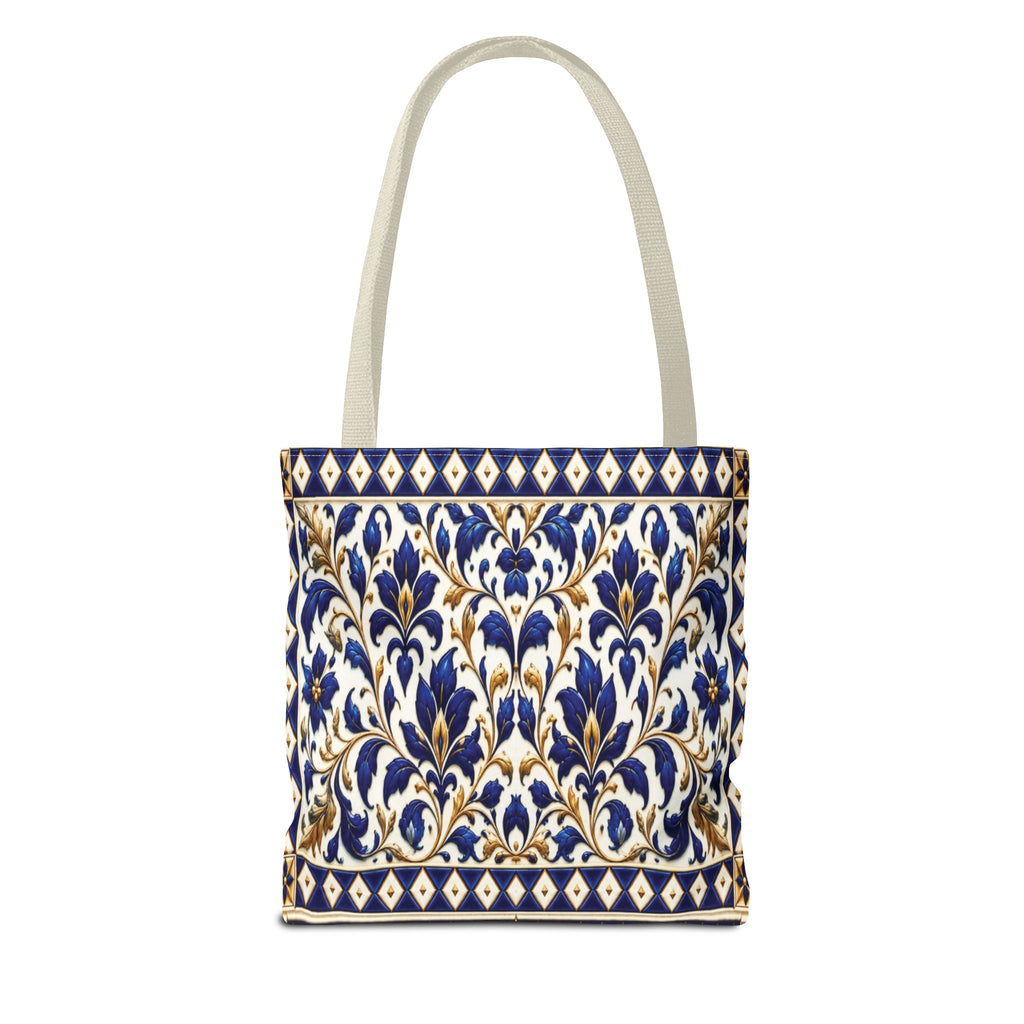 Moroccan Blue Teapot Pattern Tote Bag — Ceramic Tile Inspired Aesthetic Tote