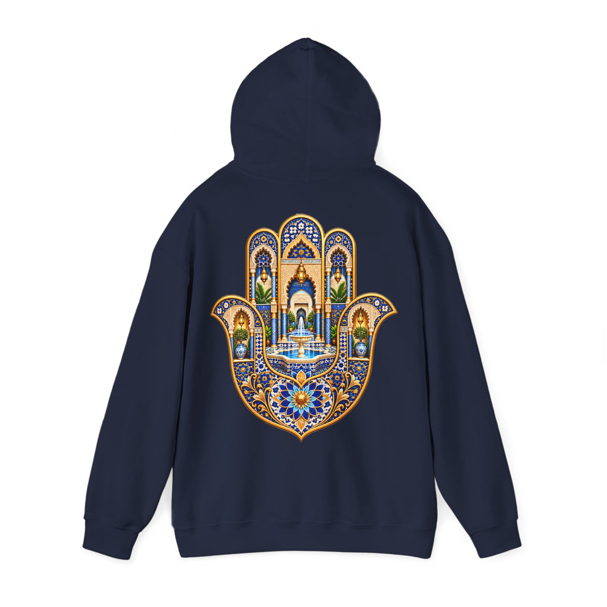 Khamsa Hand Hoodie – Ornate Moroccan Design Back Print