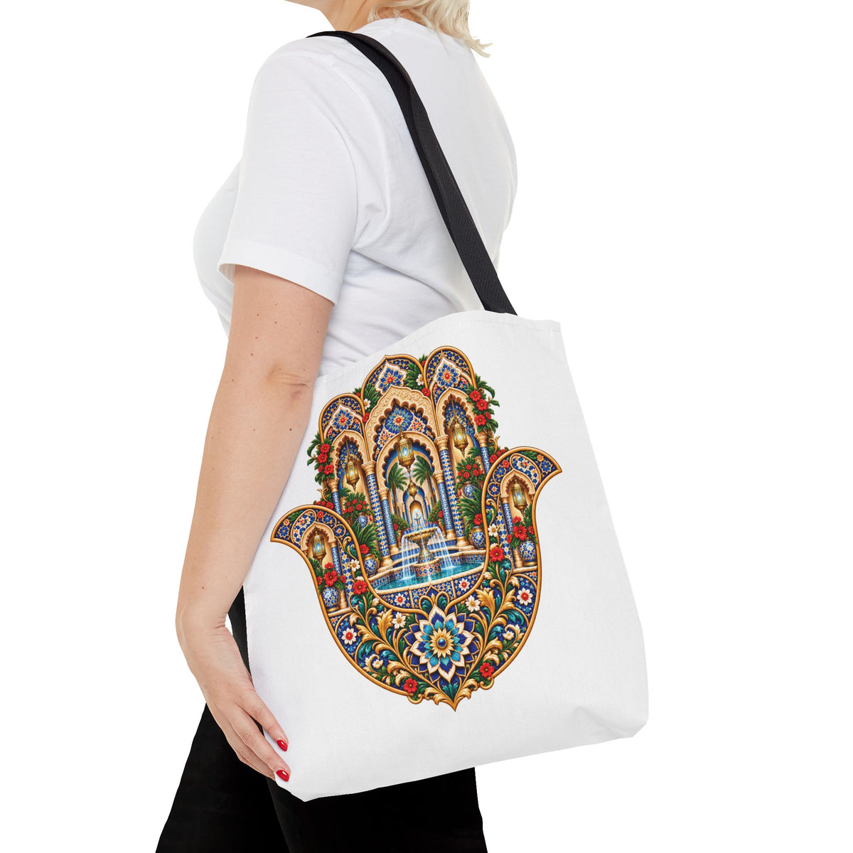 khamsa Hand Tote Bag — Ornate Moroccan-Inspired Canvas Carryall