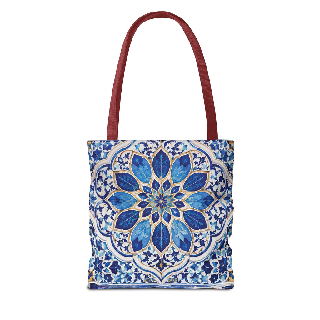 Mediterranean Blue Mosaic Tote Bag — Scenic Coastal Village Print