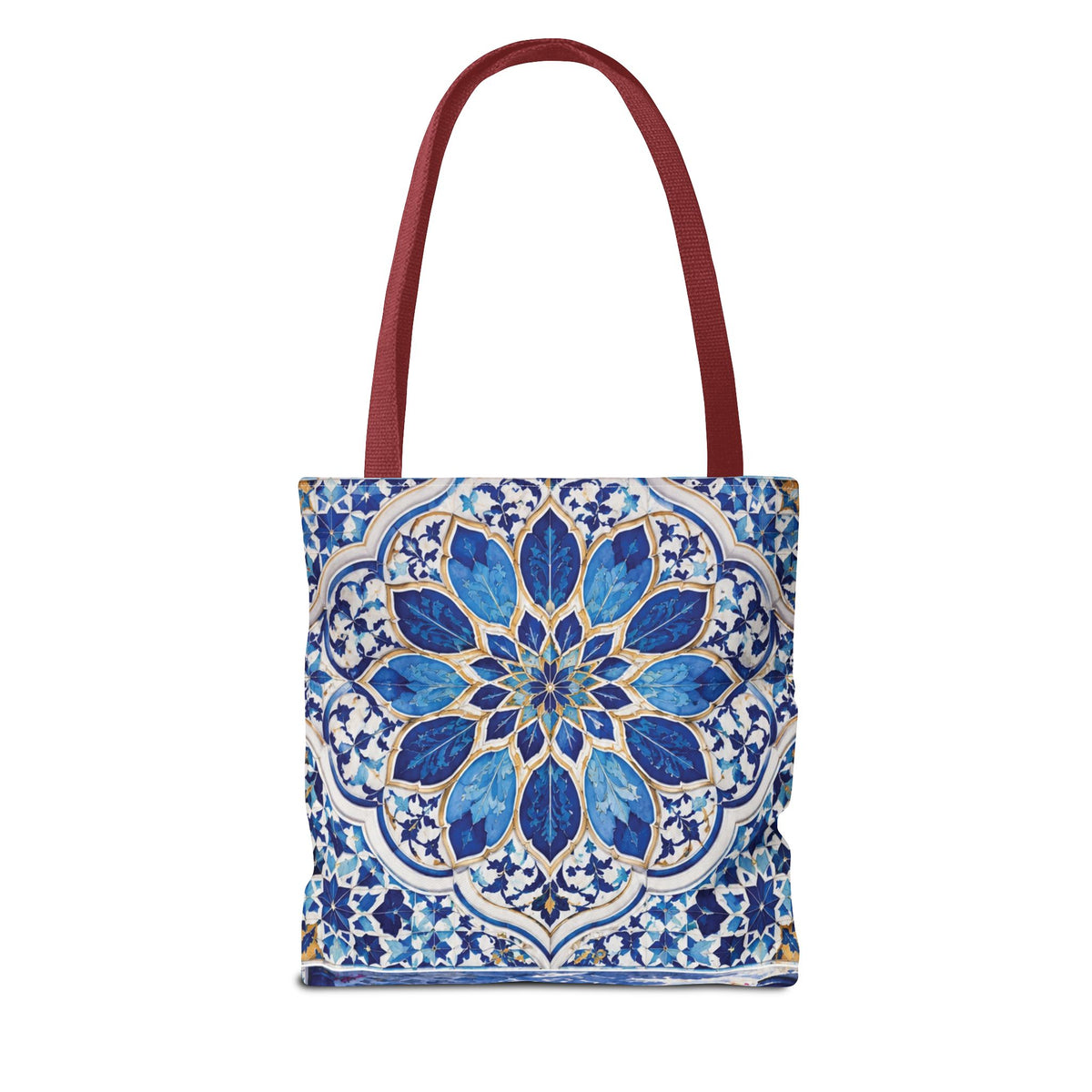Mediterranean Blue Mosaic Tote Bag — Scenic Coastal Village Print
