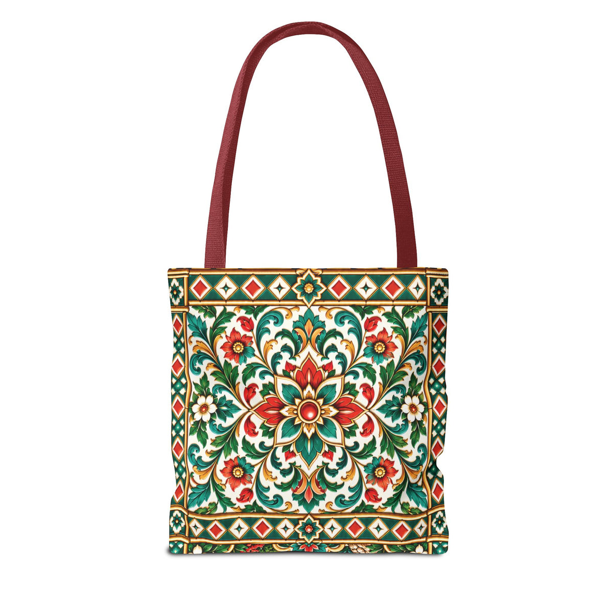 Nador Moroccan Tile Print Tote Bag — Vibrant Mediterranean Beachscape Design