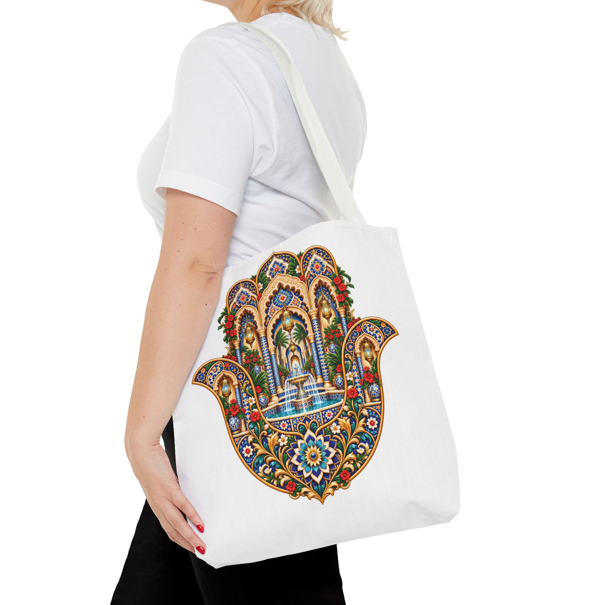 khamsa Hand Tote Bag — Ornate Moroccan-Inspired Canvas Carryall