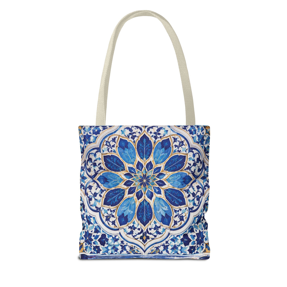 Mediterranean Blue Mosaic Tote Bag — Scenic Coastal Village Print