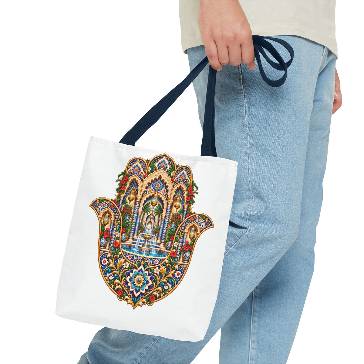 khamsa Hand Tote Bag — Ornate Moroccan-Inspired Canvas Carryall